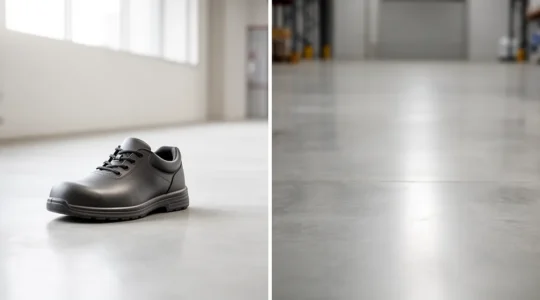 Vue comparative de deux chaussures de sécurité dans différents environnements de travail