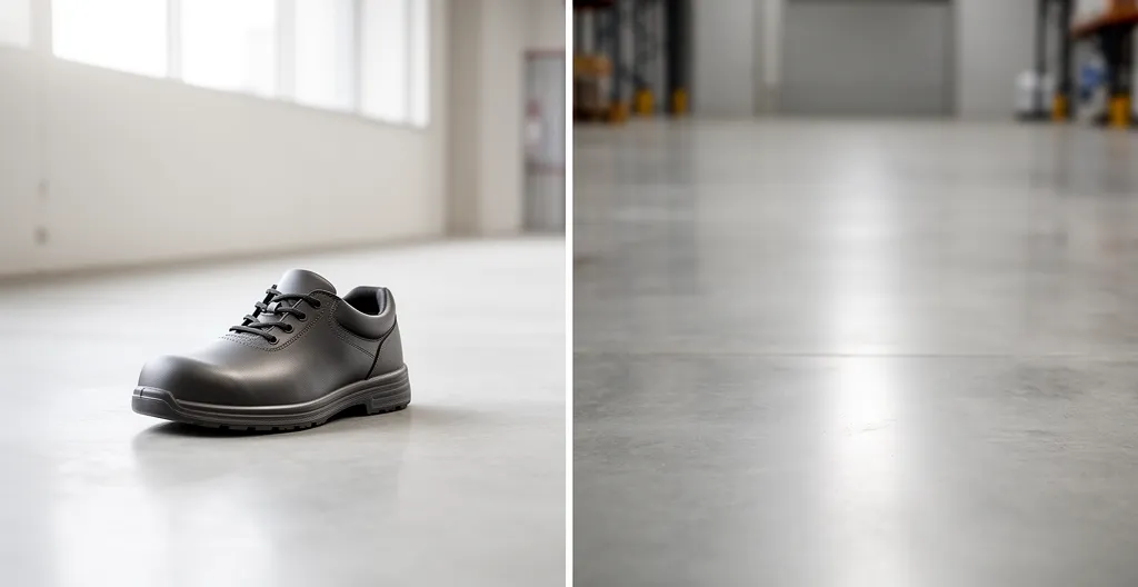 Vue comparative de deux chaussures de sécurité dans différents environnements de travail