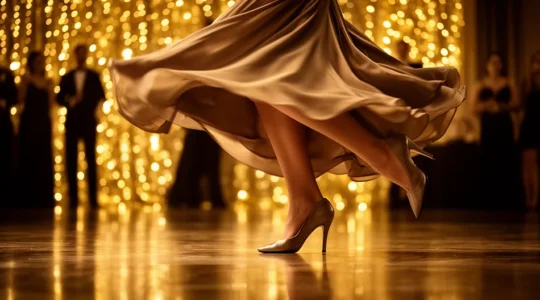 Femme élégante dansant en talons hauts lors d'une soirée festive