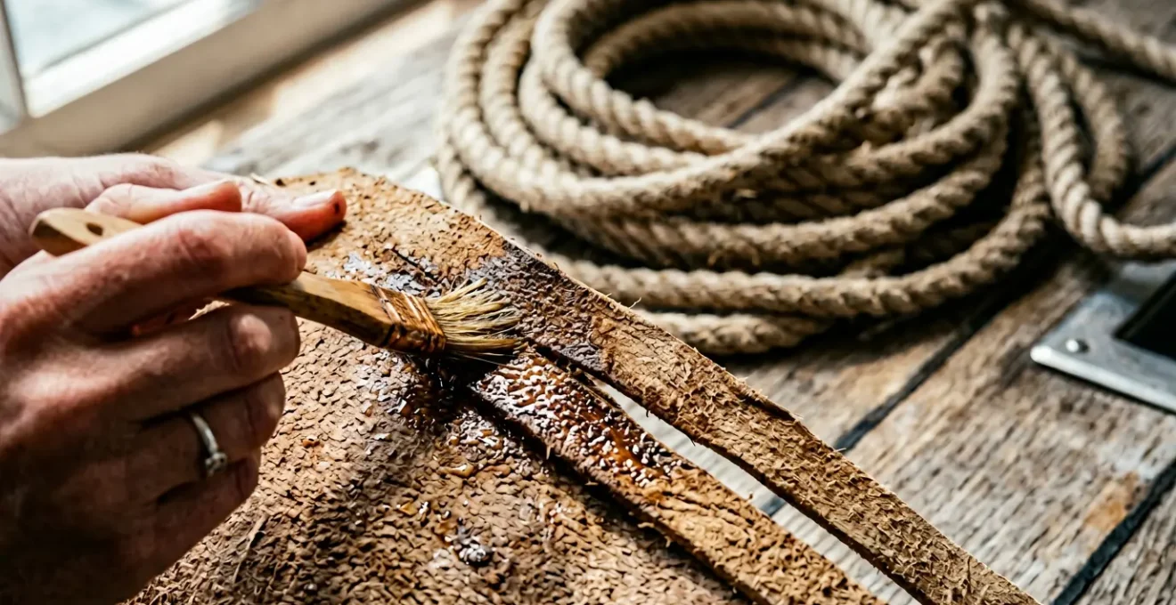 Lacets en cuir brut humidifiés et huilés sur une chaussure bateau avec gros plan sur la texture