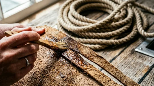 Lacets en cuir brut humidifiés et huilés sur une chaussure bateau avec gros plan sur la texture