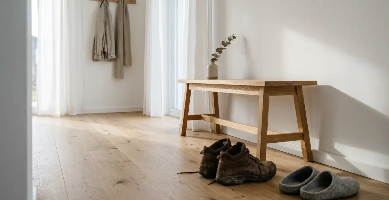 Espace d'entrée d'une maison avec rituel de changement de chaussures