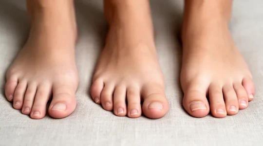 Vue macro détaillée de différentes formes de pieds montrant les variations d'orteils et leur alignement naturel