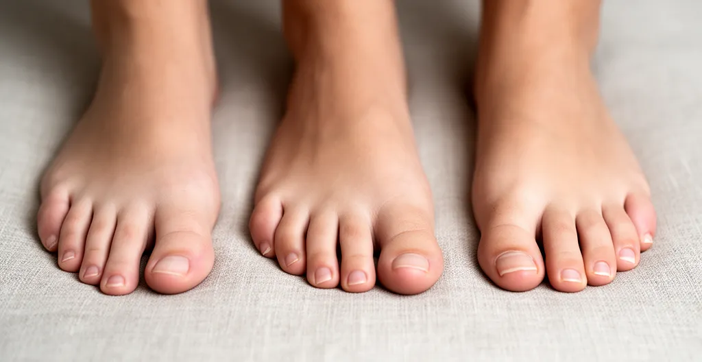 Vue macro détaillée de différentes formes de pieds montrant les variations d'orteils et leur alignement naturel