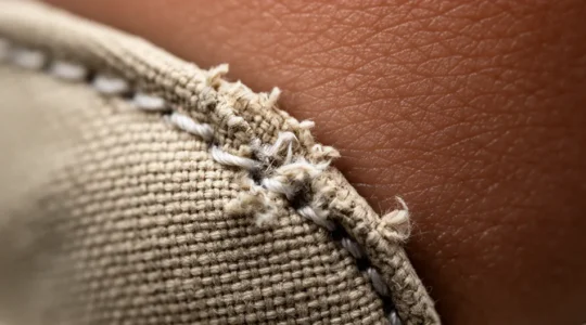 Gros plan sur des Vans en toile beige portées avec des techniques de protection du talon visibles