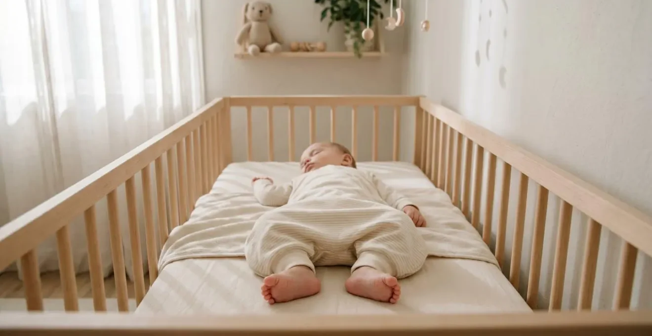 Bébé dormant paisiblement dans une gigoteuse, pieds découverts visibles