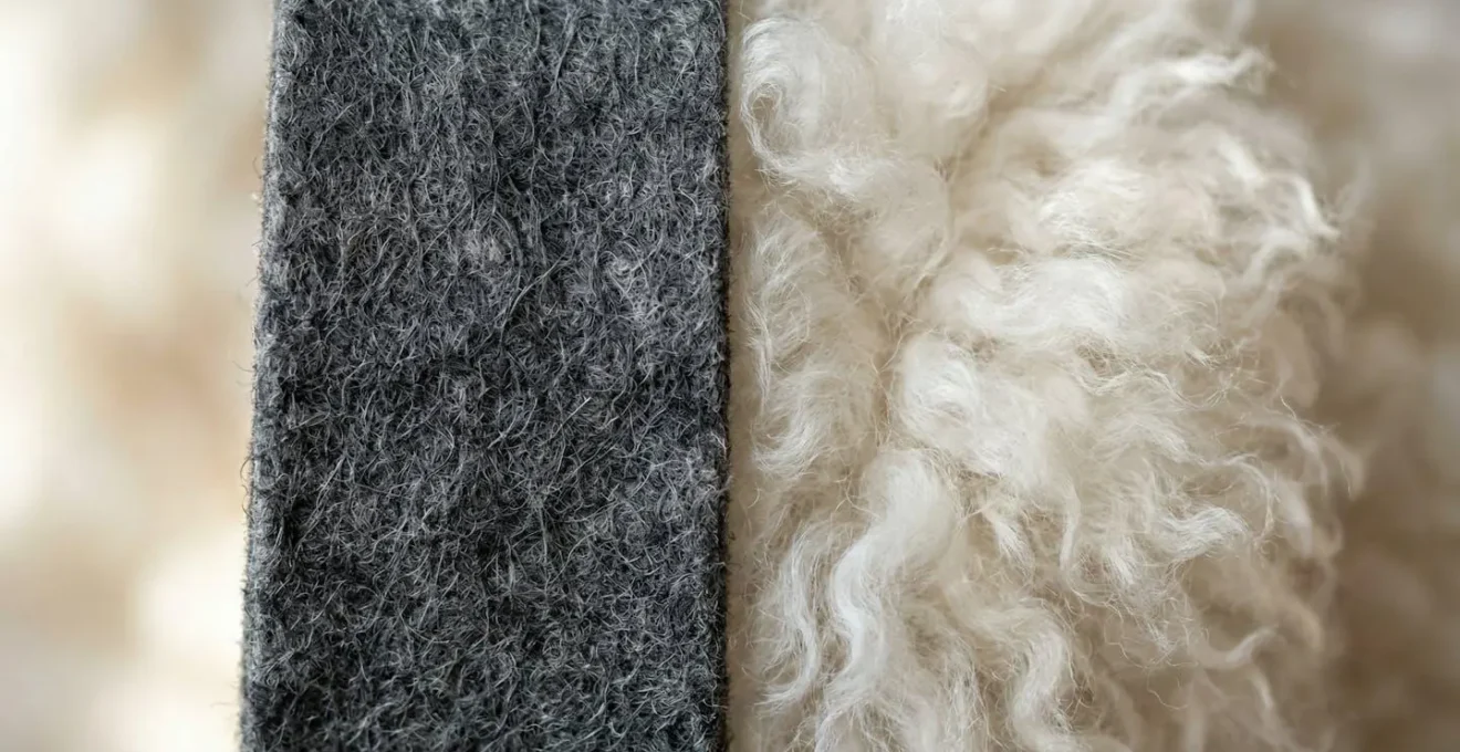 Gros plan sur les textures de laine bouillie et peau de mouton