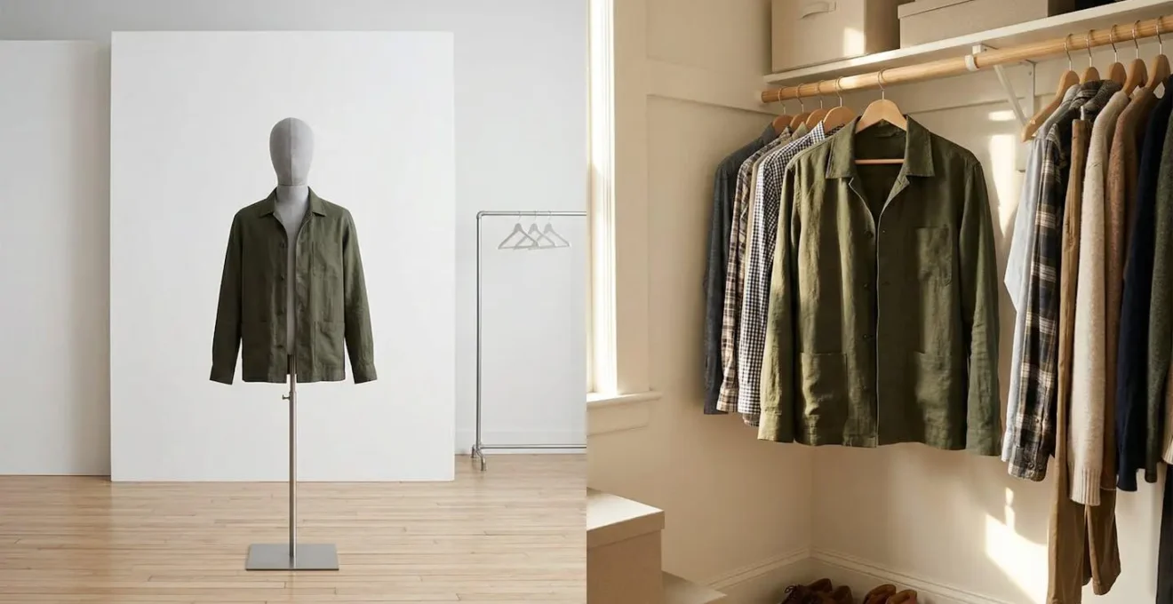 Vue comparative d'une même robe portée dans différents contextes montrant le biais du hangar