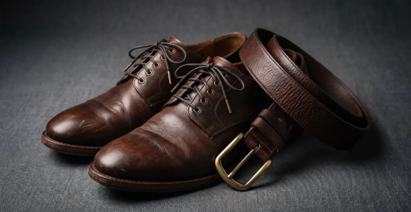 Détails élégants montrant l'harmonie entre une ceinture en cuir et des chaussures assorties