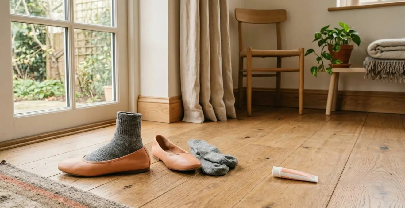 Intérieur douillet avec ballerines neuves et chaussettes épaisses pour le rodage à domicile