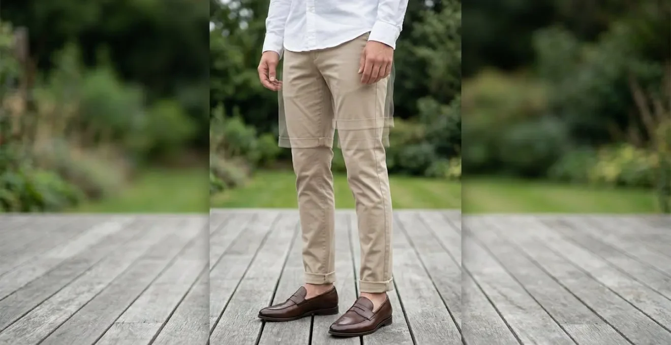 Vue de profil montrant l'harmonie entre différentes longueurs de shorts et styles de loafers