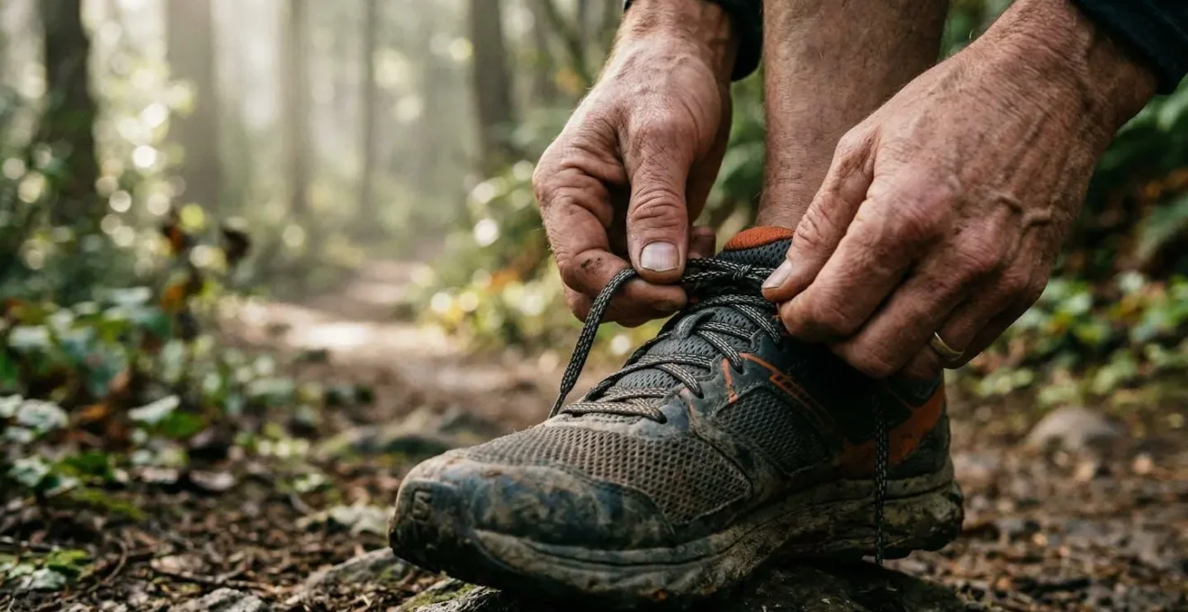 Démonstration détaillée de la technique de laçage en fenêtre sur une chaussure de trail